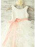 Ivory Satin Organza Ruffled Long Flower Girl Dress 